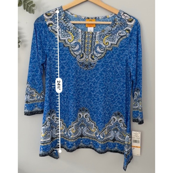 Ruby Rd Top Bohemian Petite Blue Horizon Paisley Rhinestone Embellished NWT - Picture 3 of 9